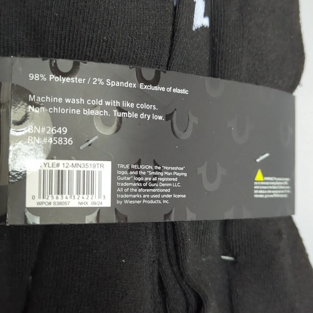 True Religion Brand Jeans Men's Half Cushion Cuts 12 Pack Black Socks Sz 10-13